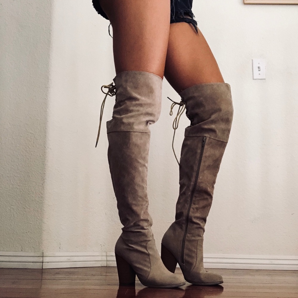 Beige Over the Knee Boots